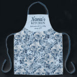 Tablier Aquarelle florale bleu clair de la cuisine de Cute<br><div class="desc">Aquarelle florale pastel de la cuisine de Cute nana avec une police de caractères élégante et jolies fleurs botaniques bleu clair motif et bleu poussiéreux,  avec des roses audacieux.</div>