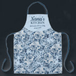 Tablier Aquarelle florale bleu clair de la cuisine de Cute<br><div class="desc">Aquarelle florale pastel de la cuisine de Cute nana avec une police de caractères élégante et jolies fleurs botaniques bleu clair motif et bleu poussiéreux,  avec des roses audacieux.</div>
