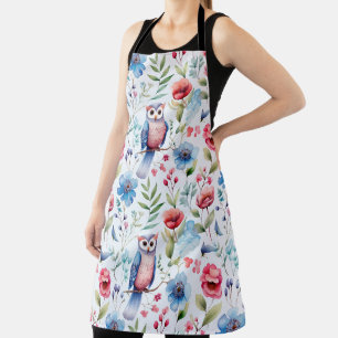 Tablier Aquarelle Florale Chouette Motif sans couture