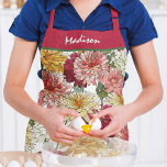 Tablier Aquarelle Florale colorée Nom botanique moderne<br><div class="desc">Aquarelle Floral Colorful Modern Botanical Name Girly Apron présente des fleurs colorées d'aquarelle en orange,  bordeaux et blanc. Personnalisez avec votre nom personnalisé en modifiant le texte dans la zone de texte fournie. Conçu par ©Evco Studio www.zazzle.com/store/evcostudio</div>