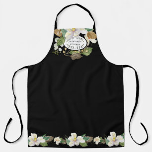 Tablier Aquarelle florale de Magnolia Cuisine noire et bla