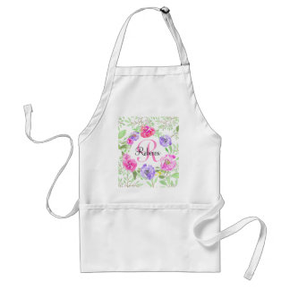 Tablier Aquarelle florale de pivoine rose Monogramme