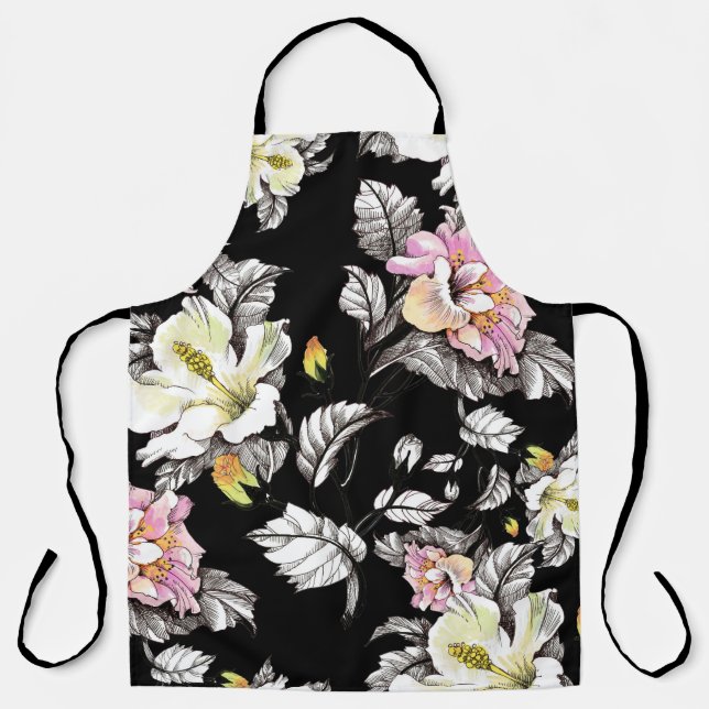 Tablier Aquarelle florale vive : Arrière - plan noir (Recto)