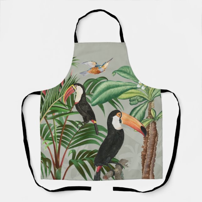 Tablier Aquarelle Forêt tropicale et Oiseaux du Toucan (Recto)