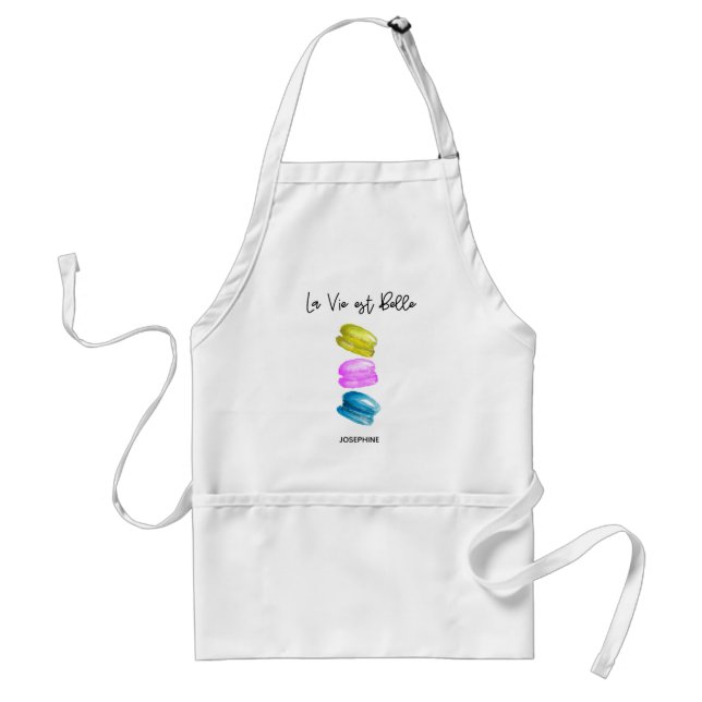 Tablier Aquarelle française personnalisée Macaron Baker (Devant)