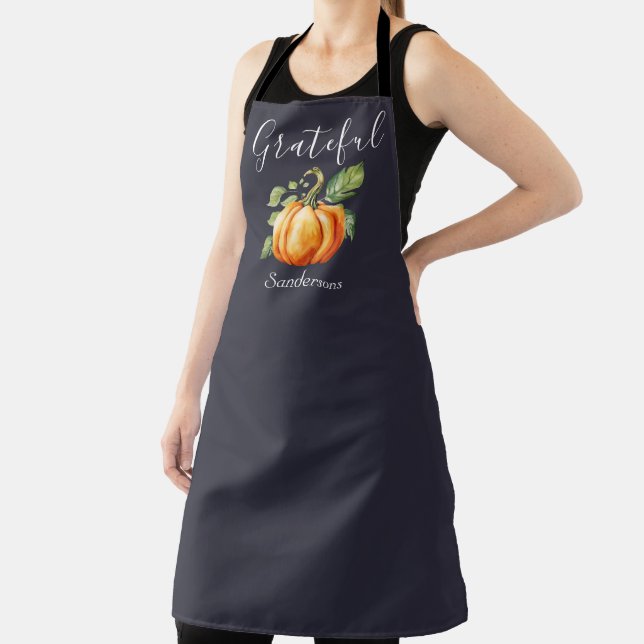 Tablier Aquarelle gracieuse Citrouille Thanksgiving Navy (Insitu)