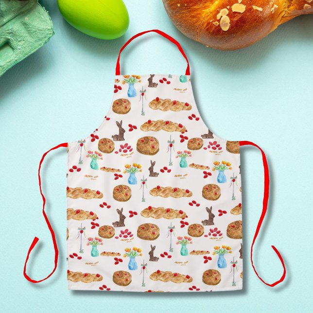 Tablier Aquarelle Grecque Pâques Nourriture Et Oeufs Rouge (Créateur téléchargé)