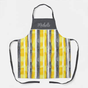Tablier Aquarelle gris jaune blanc rayé
