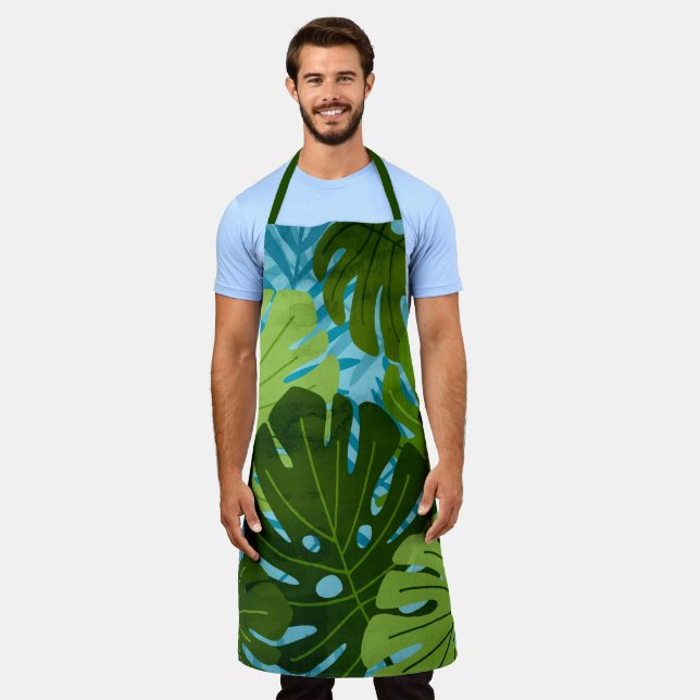 Tablier Aquarelle Hawaiian Monstera Feuille Tropicale - Ve (Porté)