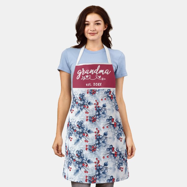 Tablier Aquarelle Hiver Blueberry Grandma Est Noël (Porté)