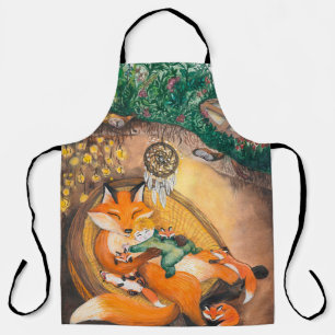 Tablier aquarelle illustration d'un renard de chevreau sur
