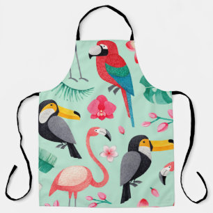 Tablier Aquarelle illustrations d'oiseaux, fleur tropicale