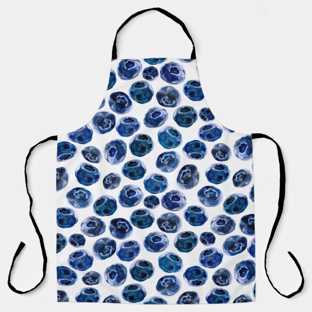 Tablier Aquarelle illustrée bleu ensemble motif (Recto)