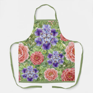 Tablier Aquarelle Jardin Romantique Rose Iris Pivoine
