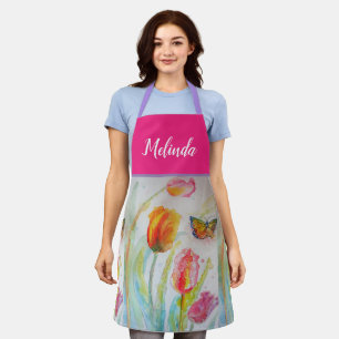 Tablier Aquarelle Jolie rose Tulipe Tulipes Apron Femme