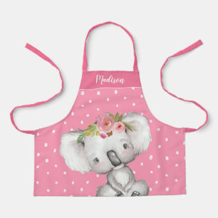 Tablier Aquarelle Koala Pink Floral Personnalisé Enfants
