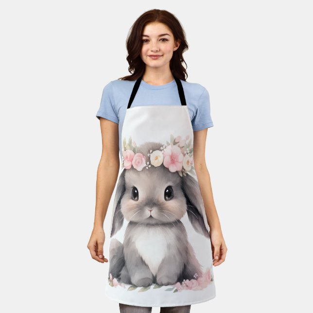 Tablier Aquarelle mignonne Bébé Lapin de Pâques Filles gra (Porté)