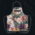 Tablier Aquarelle moderne rose floral noir girly élégant<br><div class="desc">Écriture florale aquarelle moderne élégant apron prun violet,  vert sauge,  noir et design girly rose bébé. Sur tendance fleurie,  feuillage beau design botanique. Fait partie d'une collection moderne.</div>