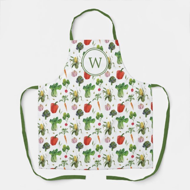 Tablier Aquarelle Monogramme de légumes bio (Recto)