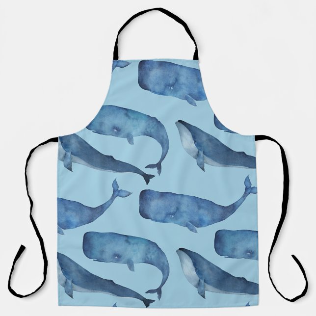 Tablier Aquarelle : motif bleu transparent. (Recto)