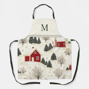 Tablier Aquarelle Noël Hiver Monogramme Apron