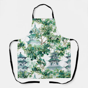 Tablier Aquarelle Pagode asiatique dans paysage verdoyant