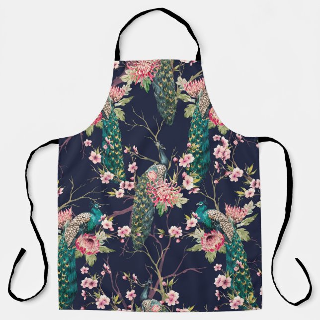 Tablier aquarelle paon motif sur une cerise d'arbre, fleur (Recto)