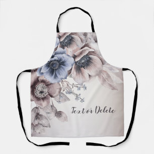 Tablier Aquarelle Pastel Bleu Fleurs Beige Élégant