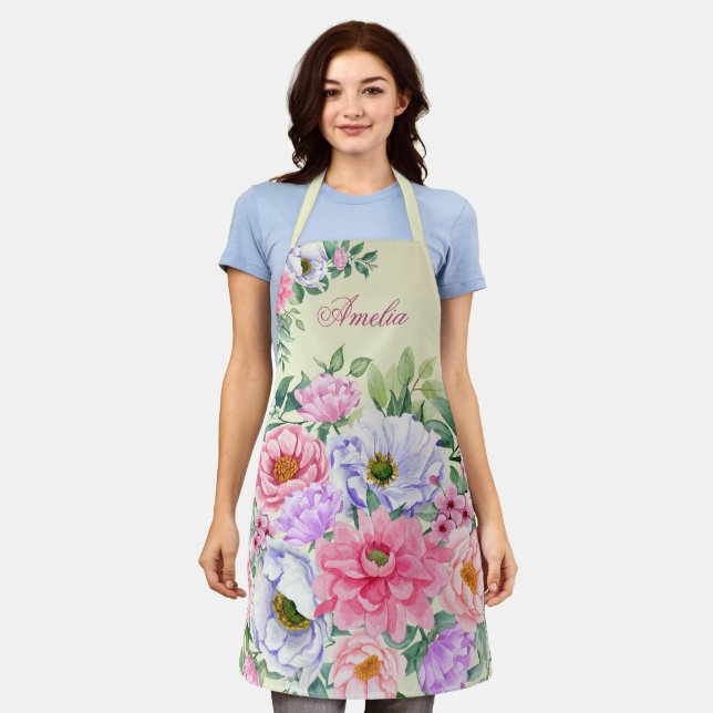 Tablier Aquarelle Pastel délicate Florales d'été (Porté)