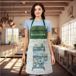 Tablier Aquarelle Pays Cuisine Vert Nom personnalisé<br><div class="desc">Ce design a été créé par art numérique et peut être personnalisé dans la zone fournie par le changement de la photo et/ou du texte. Vous pouvez également le customiser en choisissant l'option cliquer pour customiser une autre option et supprimer ou modifier la couleur de l'arrière - plan, ajouter du...</div>