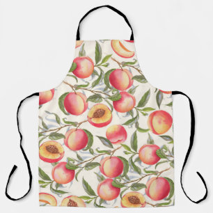 Tablier Aquarelle pêche, motif floral transparent.