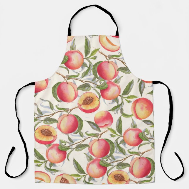 Tablier Aquarelle pêche, motif floral transparent. (Recto)