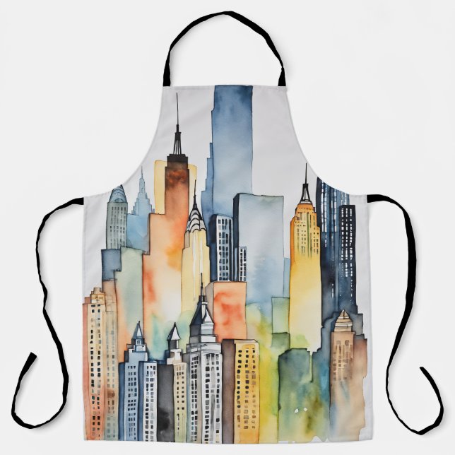 Tablier Aquarelle Peint Urbain Cityscape Skyscapers (Recto)