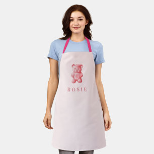 Tablier Aquarelle personnalisée Cute rose Gummy Ours