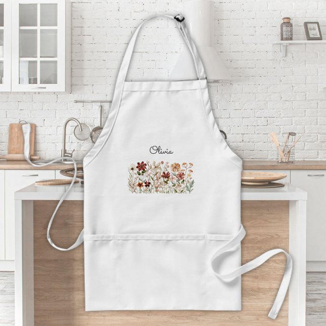 Tablier Aquarelle personnalisée Vintage Fleur sauvage pré (In situ)