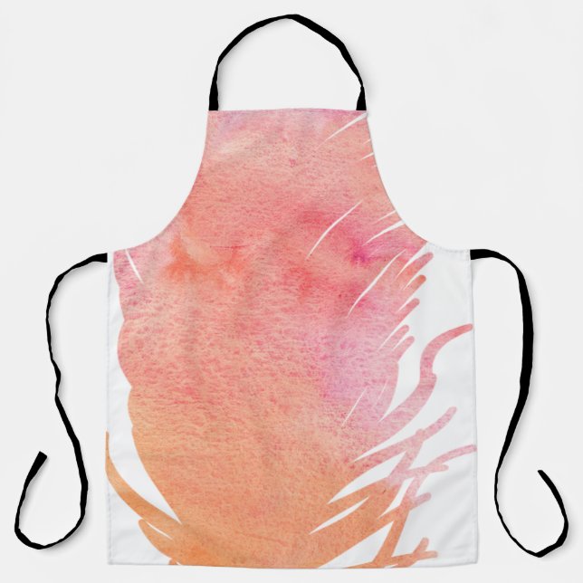Tablier Aquarelle plume rose oiseau boho (Recto)