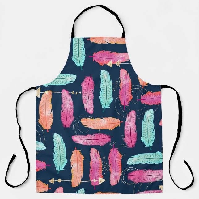 Tablier Aquarelle plumes sans couture motif boho avec fea (Recto)