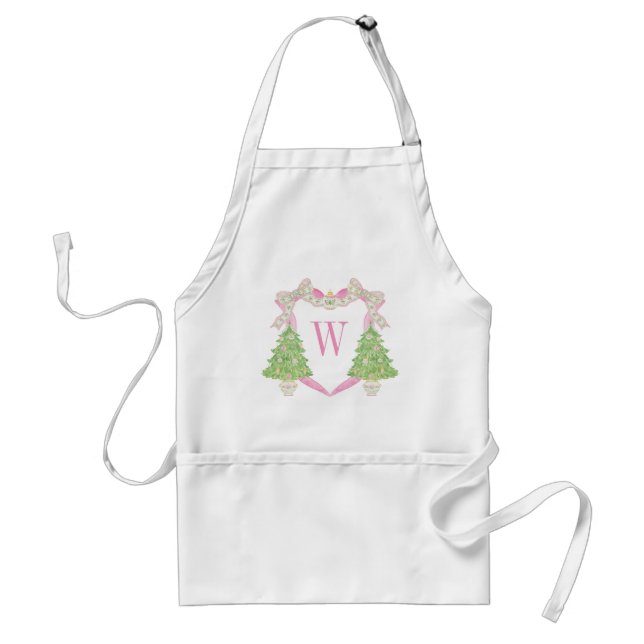 Tablier Aquarelle rose Arbre de Noël Monogramme Crest (Devant)