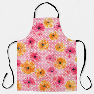 Tablier Aquarelle rose et jaune gerbera fleurs motif