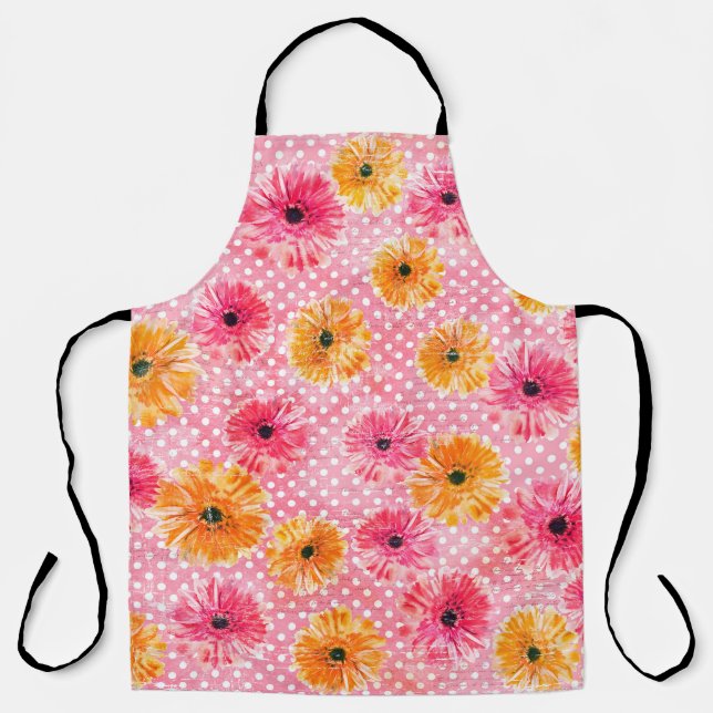 Tablier Aquarelle rose et jaune gerbera fleurs motif (Recto)
