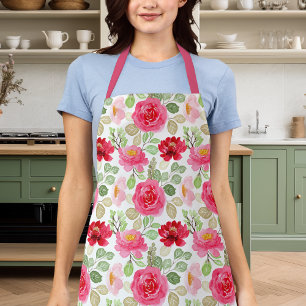 Tablier Aquarelle Rose Et Rouge Rose Florale