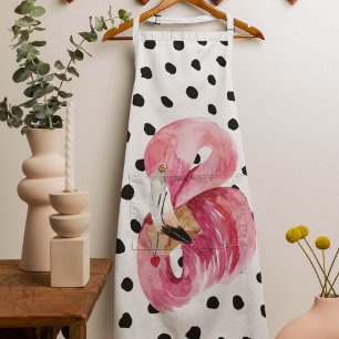 Tablier Aquarelle rose exotique moderne Flamant rose & poi
