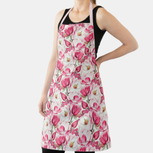 Tablier Aquarelle rose Magnolia Motif