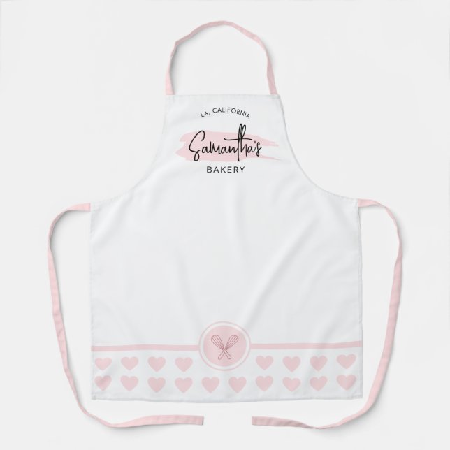 Tablier Aquarelle rose Nom du script Boulangerie Chef Trai (Recto)