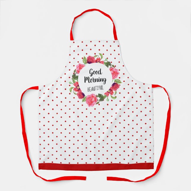 Tablier Aquarelle Rose rose et des pavots rouges Cercle de (Recto)