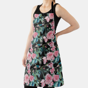 Tablier Aquarelle rose rose foncé Fleur floral Apron