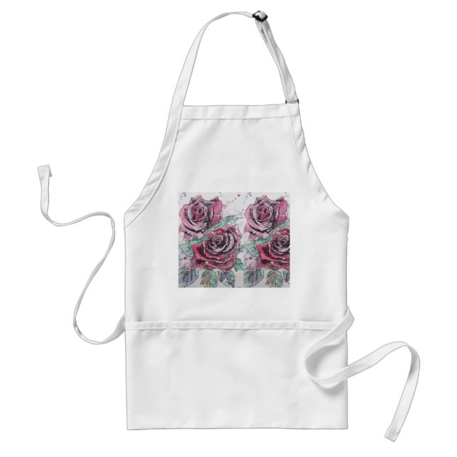 Tablier Aquarelle Rose rouge Fleur Floral Cuisine Apron (Devant)