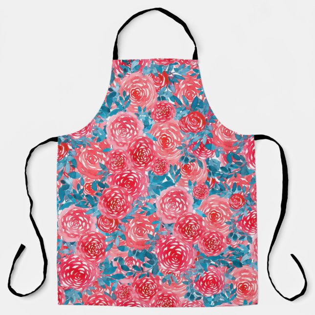 Tablier Aquarelle Rose tapisserie florale (Recto)