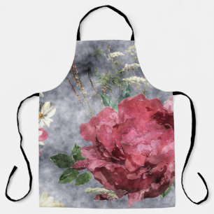 Tablier Aquarelle rouge Peony motif floral