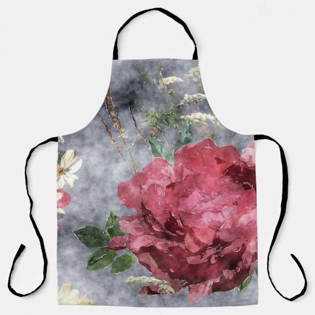 Tablier Aquarelle rouge Peony motif floral (Recto)